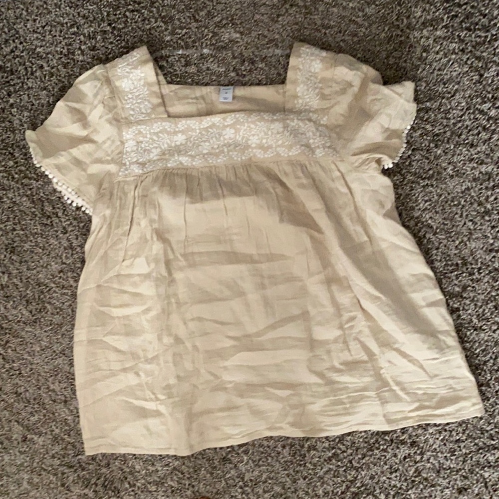 Old Navy Cream Embroidered Square-Neck Blouse